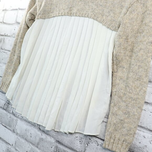 Kensie Women's Sweater Marled Oatmeal Knit With Sheer Pleaded Back Size Medium - Picture 11 of 12